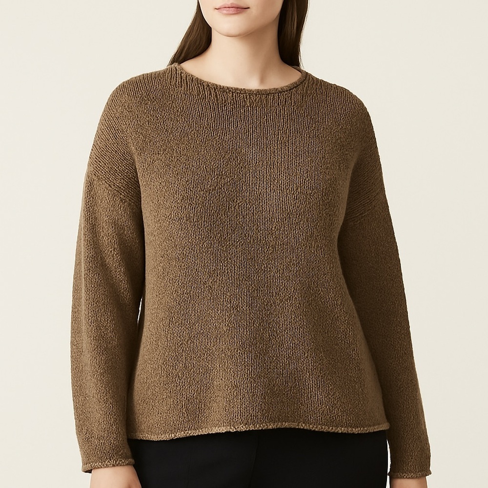 Marina Rinaldi Chunky Knit Sweater Brown Textured Relaxed Fit Size Large